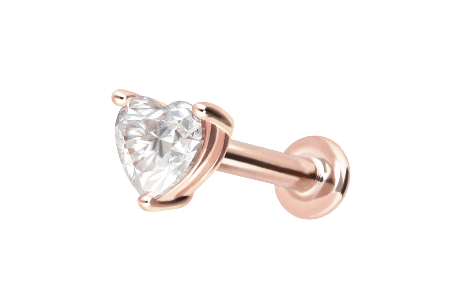 14 Karat Gold Labret Piercing mit Push Fit MOISSANIT-HERZ